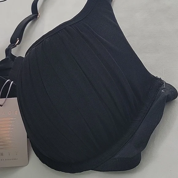 NWT Savage Fenty Gathered Mesh Balconette Bra Black - Picture 5 of 8
